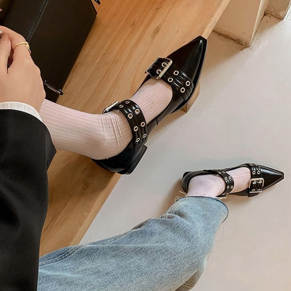 Black buckle flats